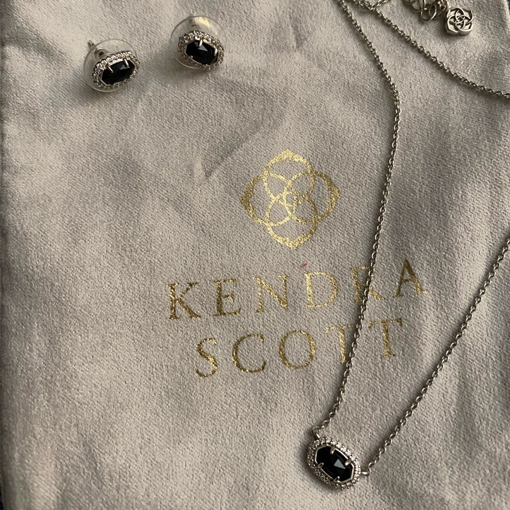 Kendra Scott Mini Silver Necklace and Earrings Set with Black Stones